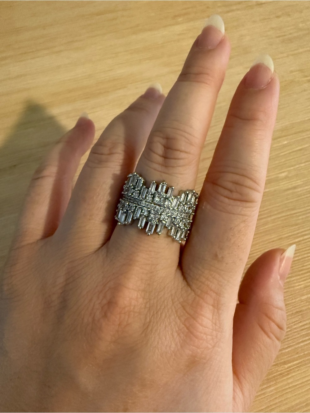 Vintage Baguette & Round CZ Silver Tone Statement Ring Size 8